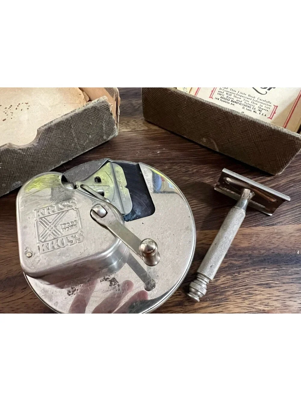 1920’s Antique Kriss Kross Stripper and Razor Kit Working and In Original